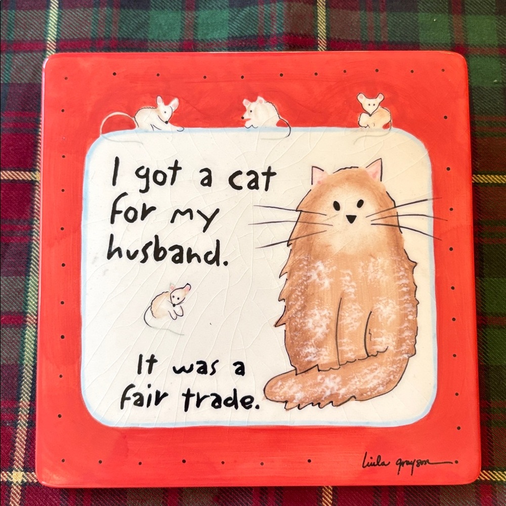 2004 Linda Grayson Trivet/Wall Decor Cat Pet  Humor